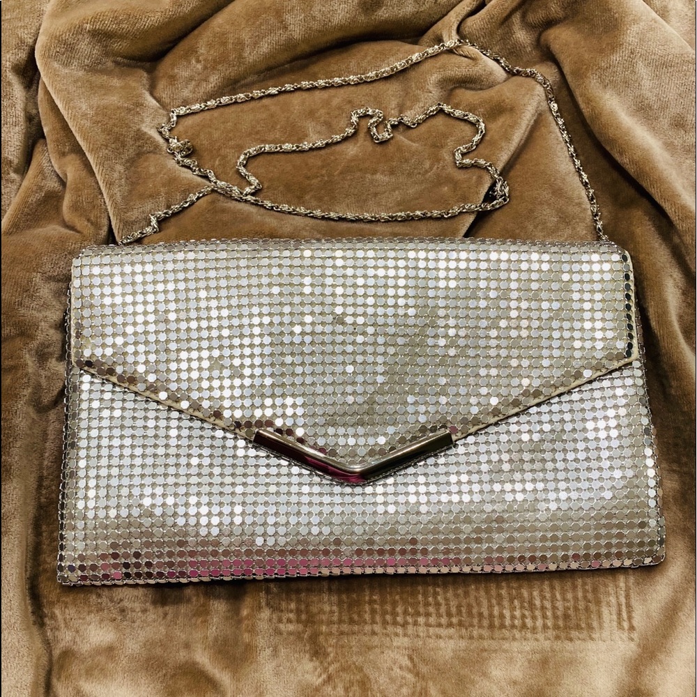 Silver Aluminum Evening Clutch w chain strap